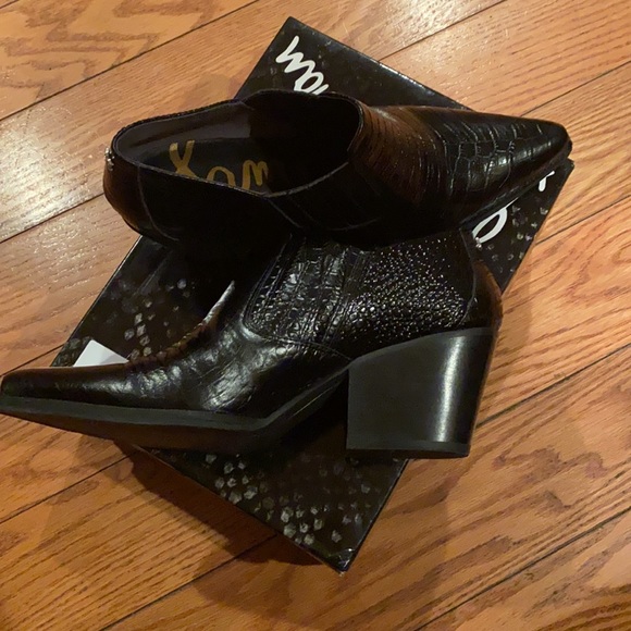 Sam Edelman Black Croc-Embossed Ankle Boots - Picture 5 of 9